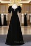 Black Velvet Square Neck Short Sleeve Beading Formal Prom Dress