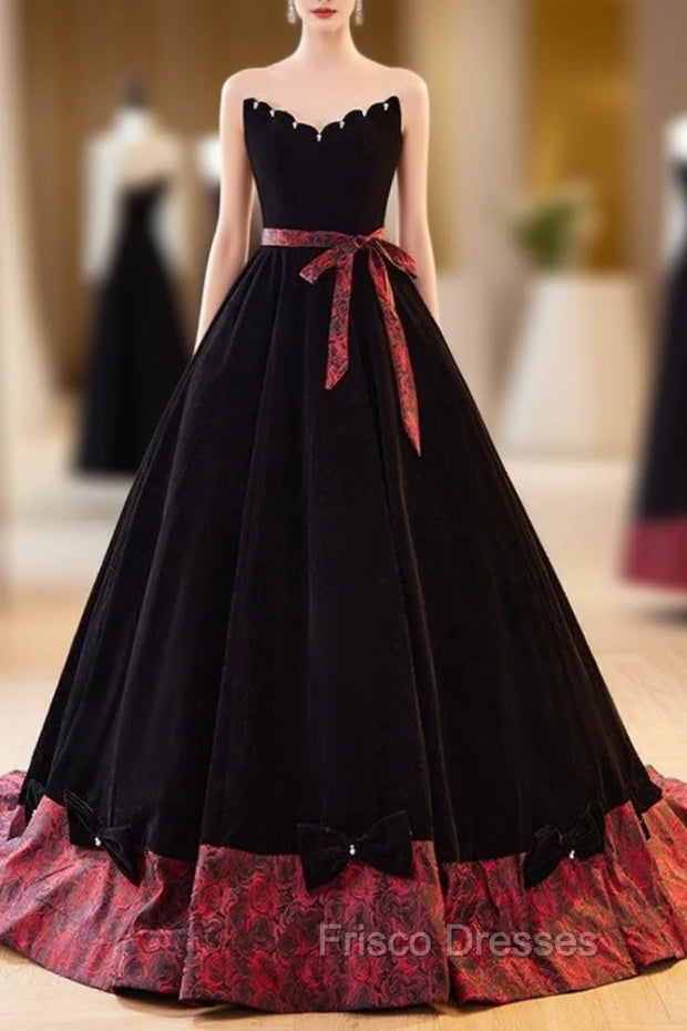 Black Velvet Strapless Bow Quinceanera Dress Main image