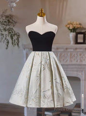 Black Velvet Strapless Pearls Homecoming Dress