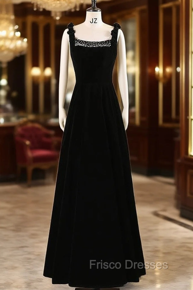 Black Velvet Straps Beading Formal Prom Dress Main image