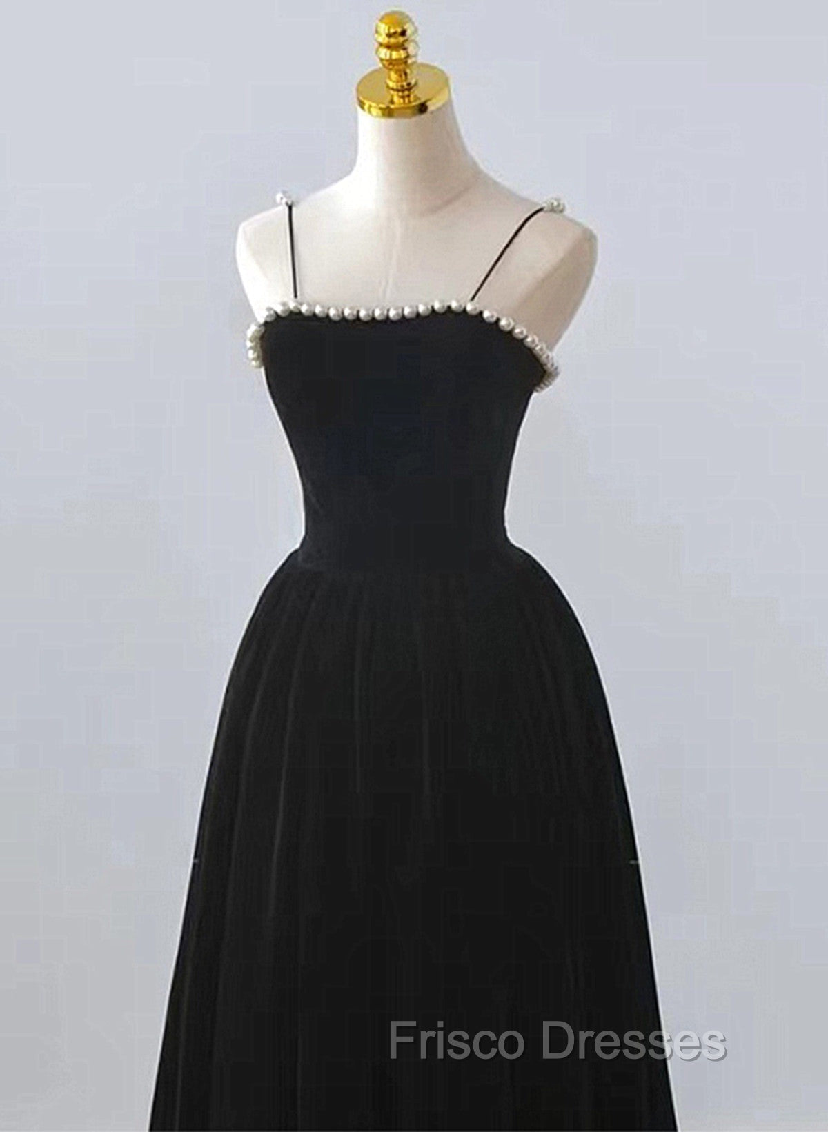Black Velvet Straps Tea Length Party Dress, Black Velvet Homecoming Dress