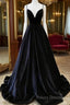 Black Velvet Straps V-Neckline Long Party Dress, A-Line Velvet Formal Prom Dress