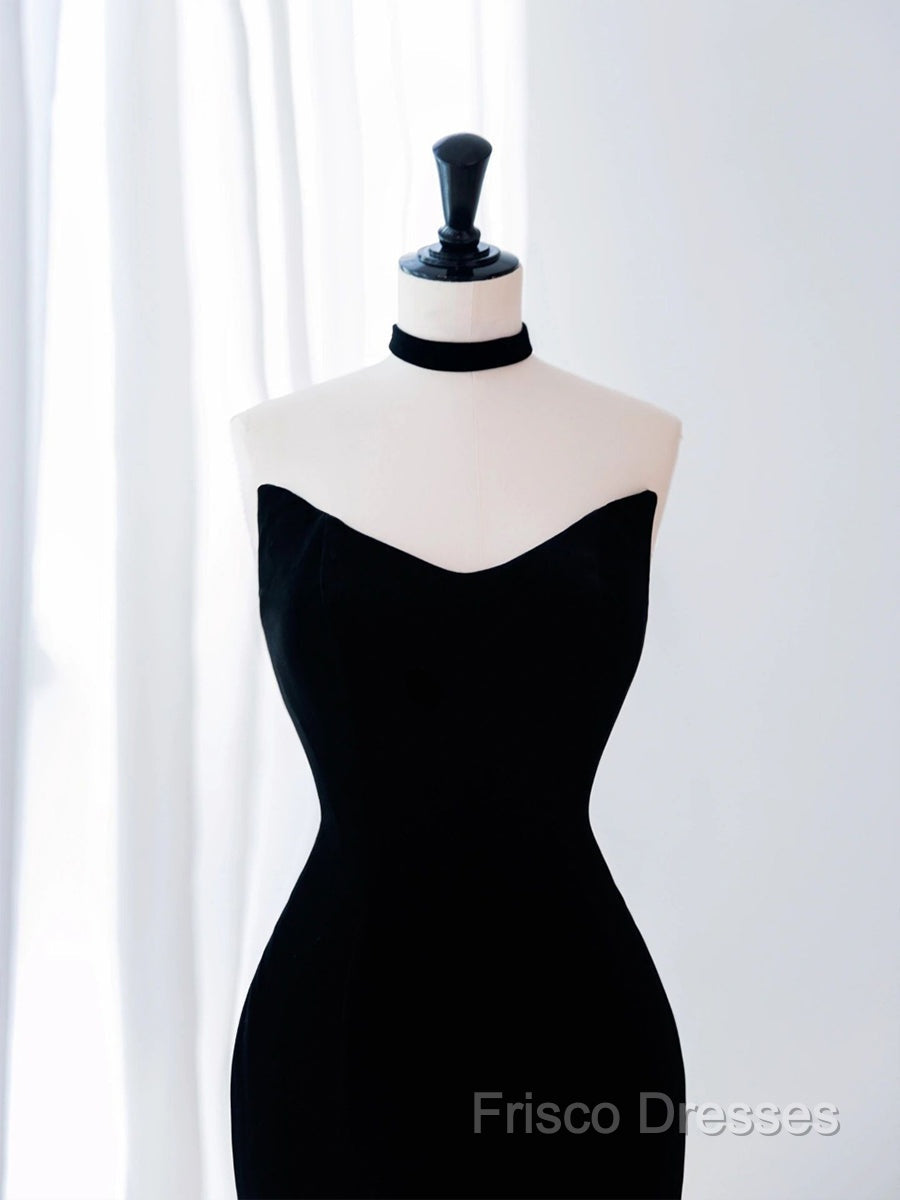 Black/White Velvet Mermaid Long Formal Prom Dress, Black Formal Dress