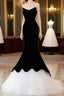 Black/White Velvet Mermaid Long Formal Prom Dress, Black Formal Dress