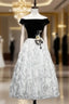 Black White Velvet Off the Shoulder Appliques Formal Prom Dress