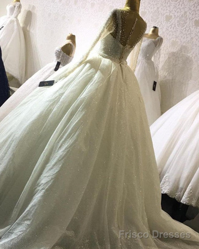 Bling Ball Gown Wedding Dress With Sleeves