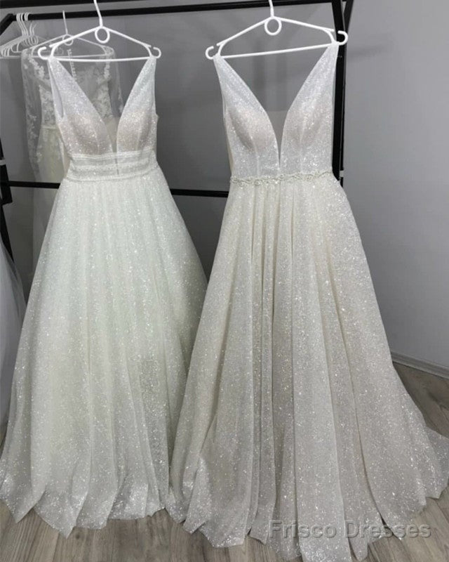 Bling Bling Sequin Ball Gown V Neck Wedding Dress Main image