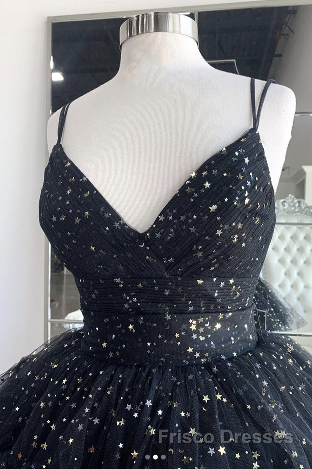 Bling Bling V Neck High Low Black Long Formal Prom Dresses, Fluffy Bla –  Frisco Dresses