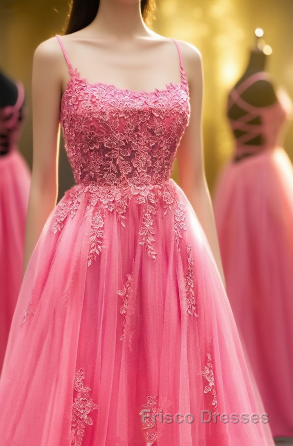 A-Line Lace Backless Formal Prom Dress, Long Formal Prom Graduation Dress Main image