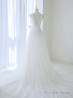 Blue A-Line Off Shoulder Tulle Flower Long Prom Dress, Blue Long Formal Dress