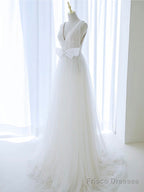 Blue A-Line Off Shoulder Tulle Flower Long Prom Dress, Blue Long Formal Dress