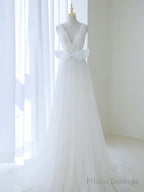 Blue A-Line Off Shoulder Tulle Flower Long Prom Dress, Blue Long Formal Dress