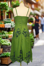 Green A line Formal Prom Dress Spaghetti Straps Evening Dress Chiffon Formal Dress