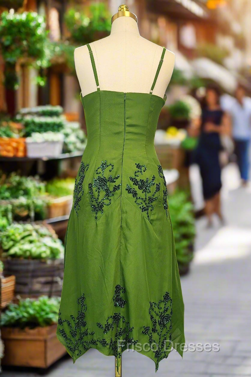 Green A line Formal Prom Dress Spaghetti Straps Evening Dress Chiffon Formal Dress