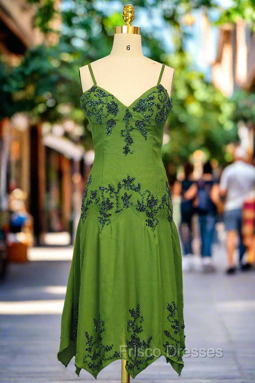 Green A line Formal Prom Dress Spaghetti Straps Evening Dress Chiffon Formal Dress