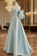Blue A-Line Satin Long Formal Prom Dress, Blue Satin Evening Dress