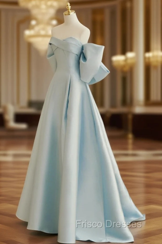Blue A-Line Satin Long Formal Prom Dress, Blue Satin Evening Dress