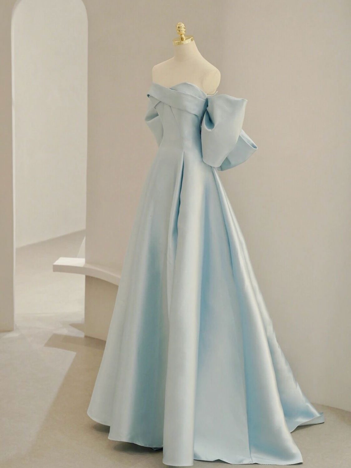 Blue A-Line Satin Long Prom Dresses, Blue Satin Evening Dresses Secondary image