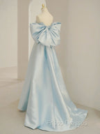 Blue A-Line Satin Long Formal Prom Dress, Blue Satin Evening Dress
