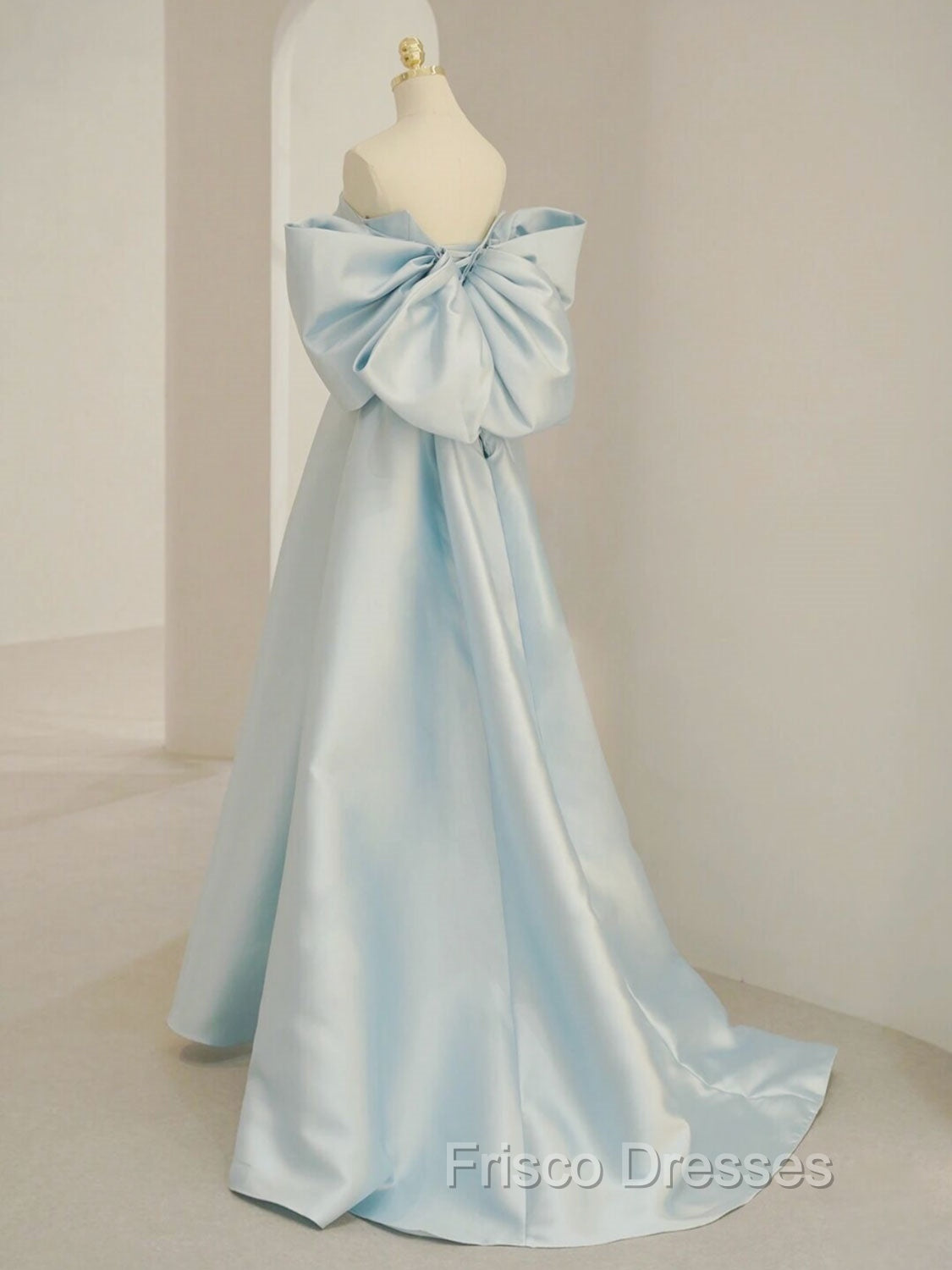 Blue A-Line Satin Long Formal Prom Dress, Blue Satin Evening Dress