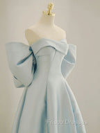 Blue A-Line Satin Long Formal Prom Dress, Blue Satin Evening Dress