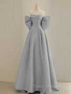 Blue A-Line Satin Long Formal Prom Dress, Blue Satin Evening Dress