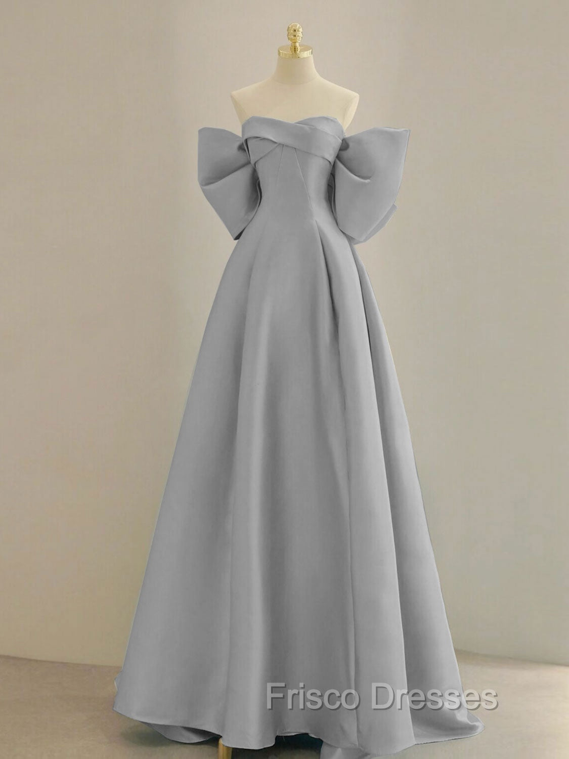 Blue A-Line Satin Long Formal Prom Dress, Blue Satin Evening Dress