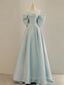 Blue A-Line Satin Long Formal Prom Dress, Blue Satin Evening Dress