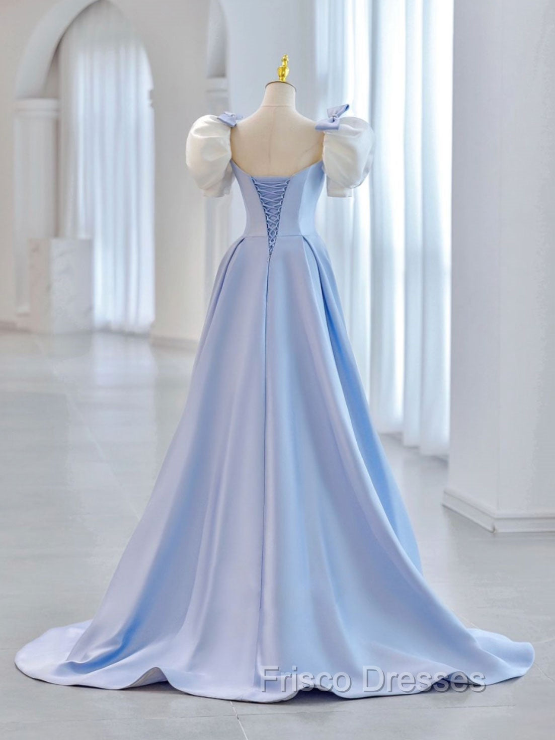 Blue A-Line Satin Long Formal Prom Dress, Blue Satin Formal Evening Dress Secondary image