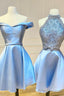 Blue A-Line Satin Short Prom Dress, Cute Mini Party Homecoming Dress