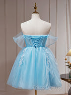 Blue A-Line Short Formal Prom Dress, Cute Blue Homecoming Dress