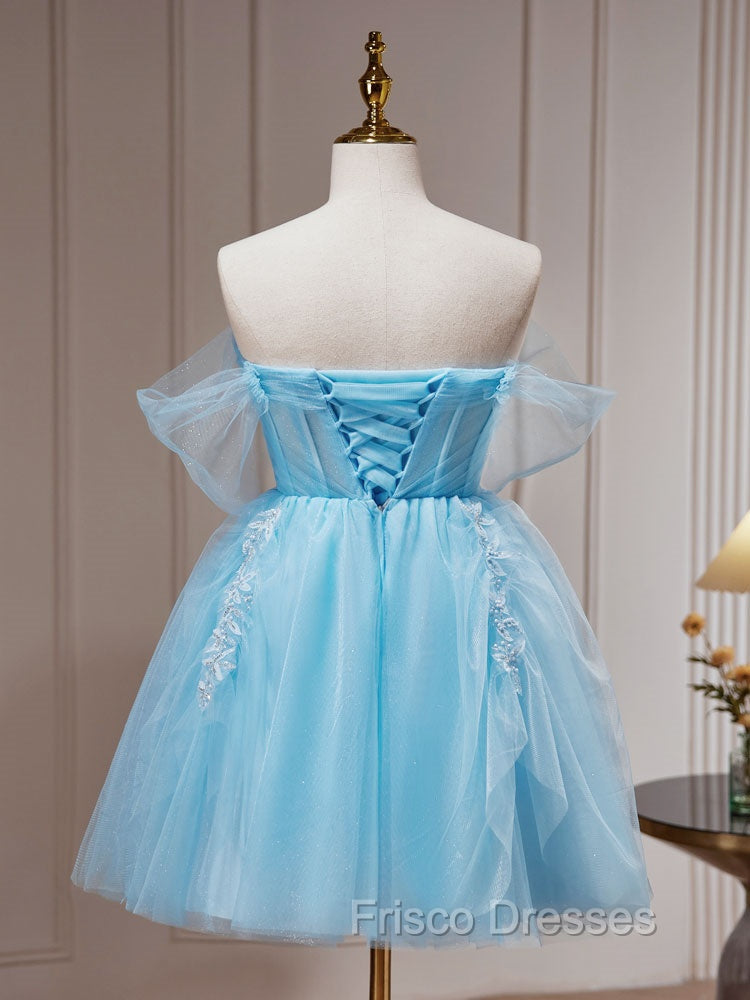 Blue A-Line Short Formal Prom Dress, Cute Blue Homecoming Dress