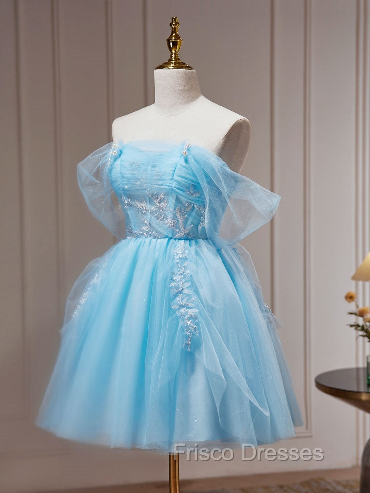 Blue A-Line Short Formal Prom Dress, Cute Blue Homecoming Dress