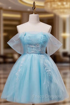 Blue A-Line Short Formal Prom Dress, Cute Blue Homecoming Dress