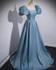 Blue A Line Short Sleeves Cute Prom Dress