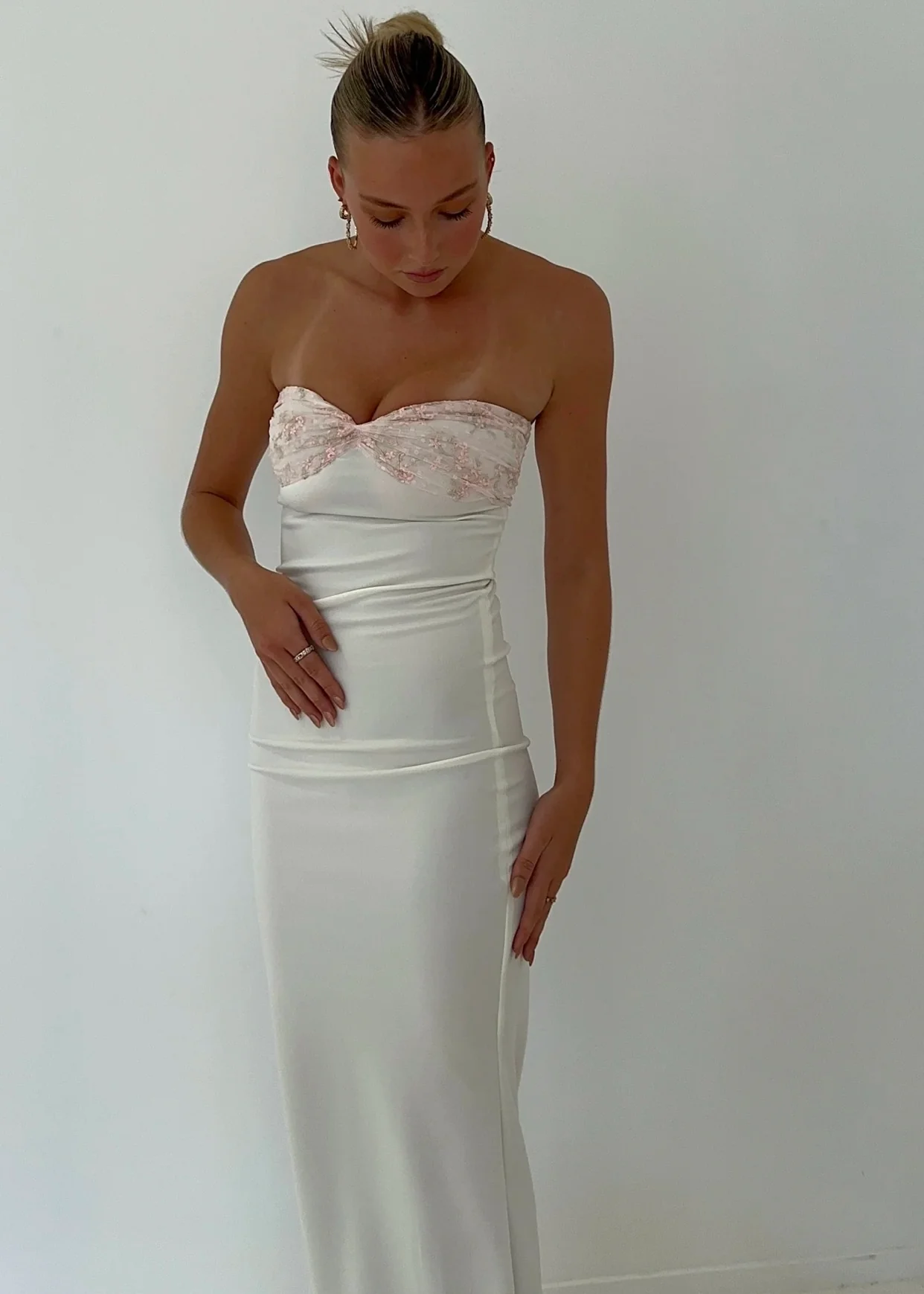 White Strapless Sheath Long Prom Dress Elegant Party Dress