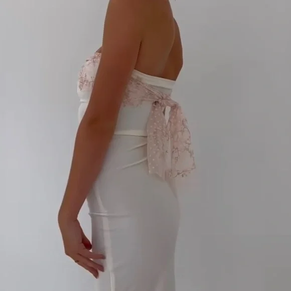 White Strapless Sheath Long Prom Dress Elegant Party Dress