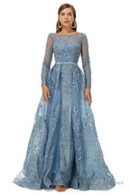 A-Line Tulle Beading Mermaid Long sleeves Prom Dresses with Overskirt