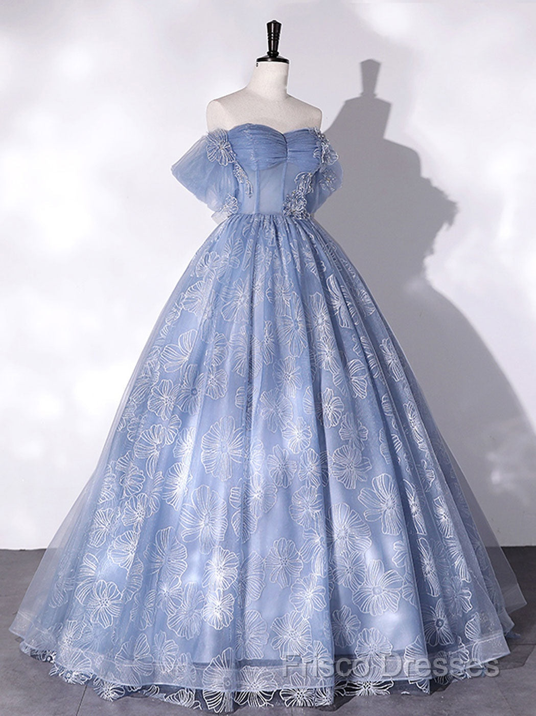 Blue A-Line Tulle Lace Long Formal Prom Dress, Blue Formal Graduation Dress