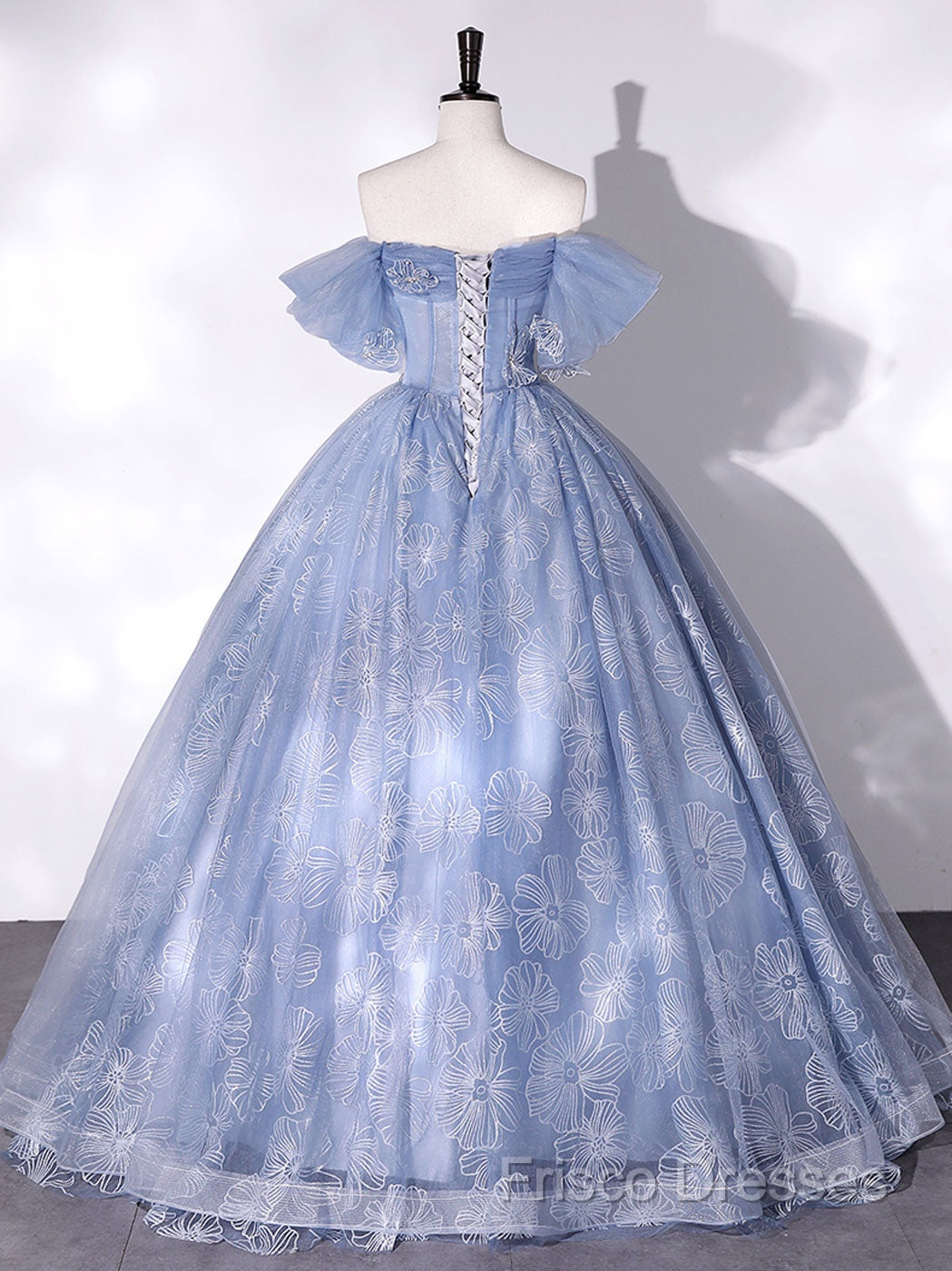 Blue A-Line Tulle Lace Long Formal Prom Dress, Blue Formal Graduation Dress