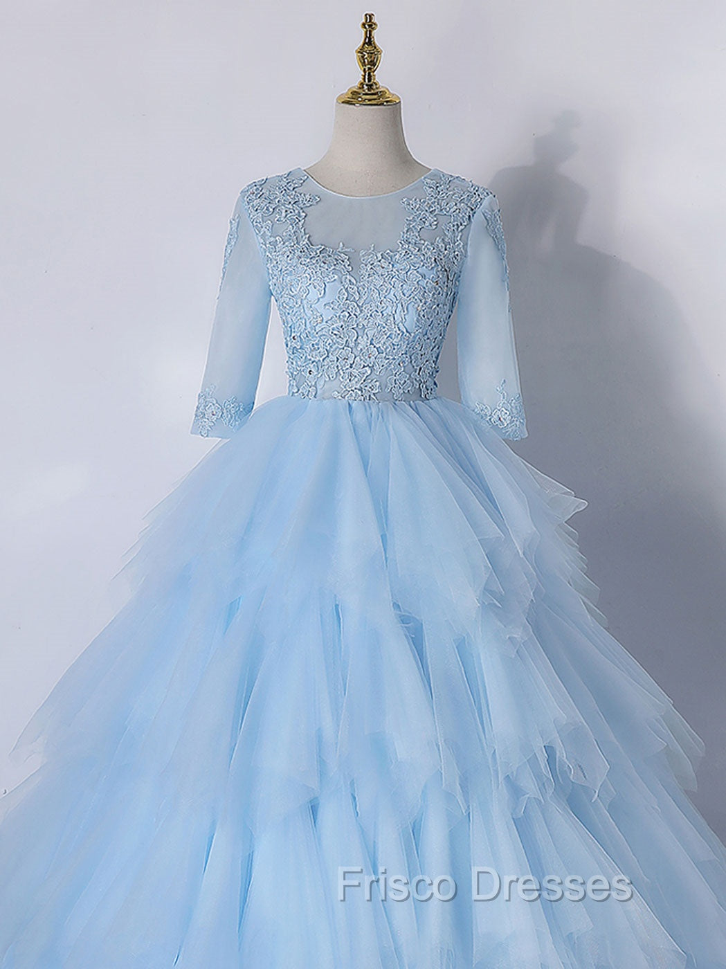 Blue A-Line Tulle Lace Long Formal Prom Dress, Blue Lace Formal Evening Dress