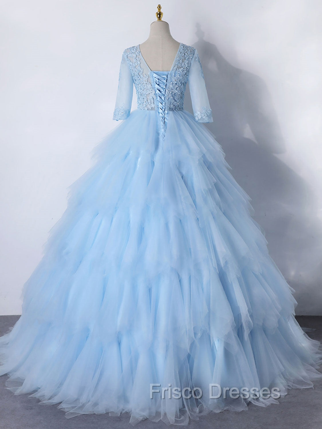 Blue A-Line Tulle Lace Long Formal Prom Dress, Blue Lace Formal Evening Dress