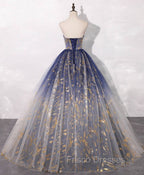 Blue A line Tulle Lace Long Formal Prom Dress, Tulle Formal Blue Graduation Dress
