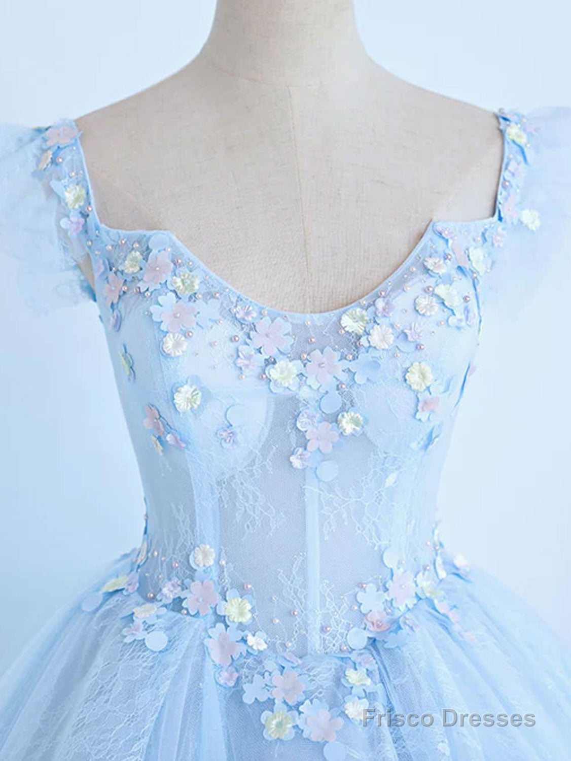 Blue A-Line Tulle Lace Long Prom Dresses, Blue Lace Formal Evening Dresses Secondary image
