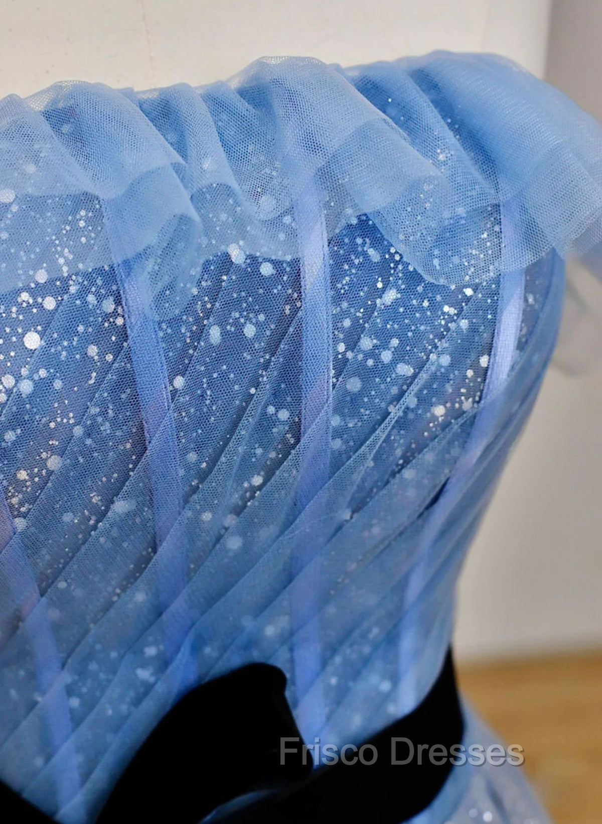 Blue A-Line Tulle Long Party Dress With Belt, Blue Evening Dress Formal Prom Dress Secondary image