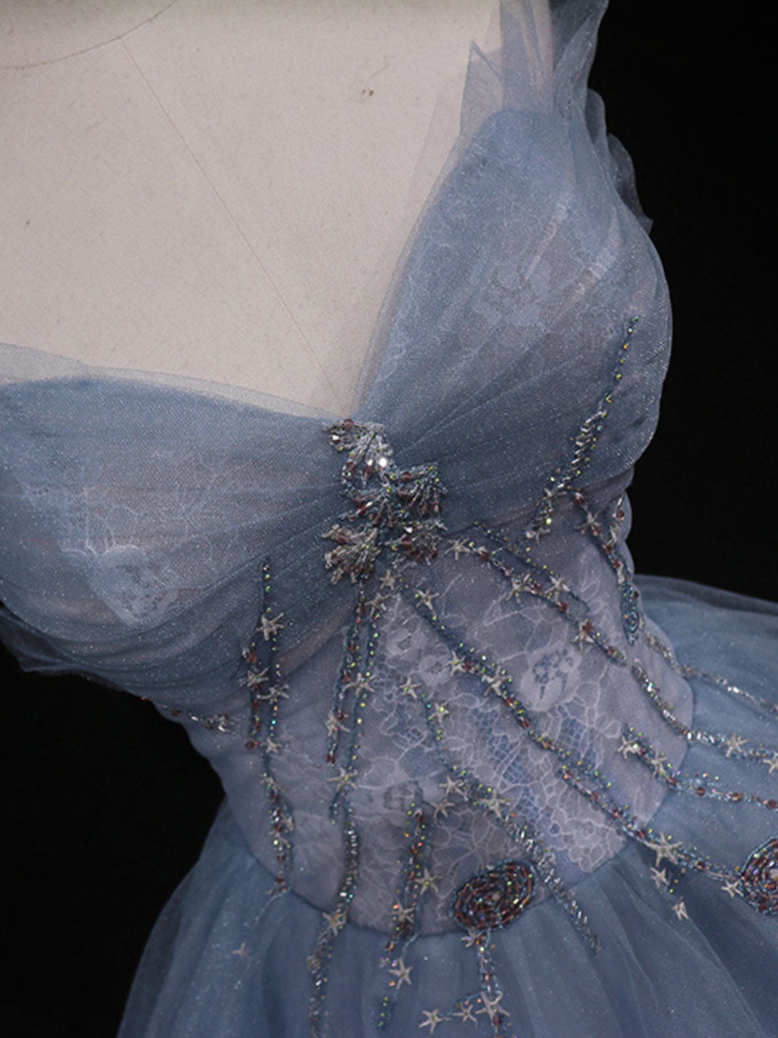 Blue A-Line Tulle Long Prom Dresses, Blue Tulle Formal Graduation Dresses Secondary image