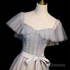 Blue And Pink Beaded Tulle Lovely A-Line Long Party Dress, Tulle Formal Dress Formal Prom Dress