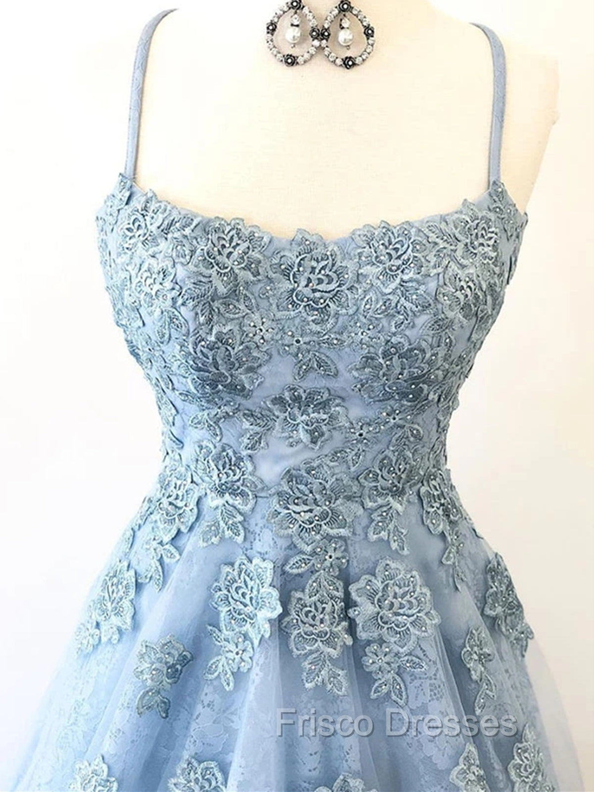 Blue Backless Lace Formal Prom Dress, Open Back Blue Lace Formal Evening Graduation Dress Secondary image