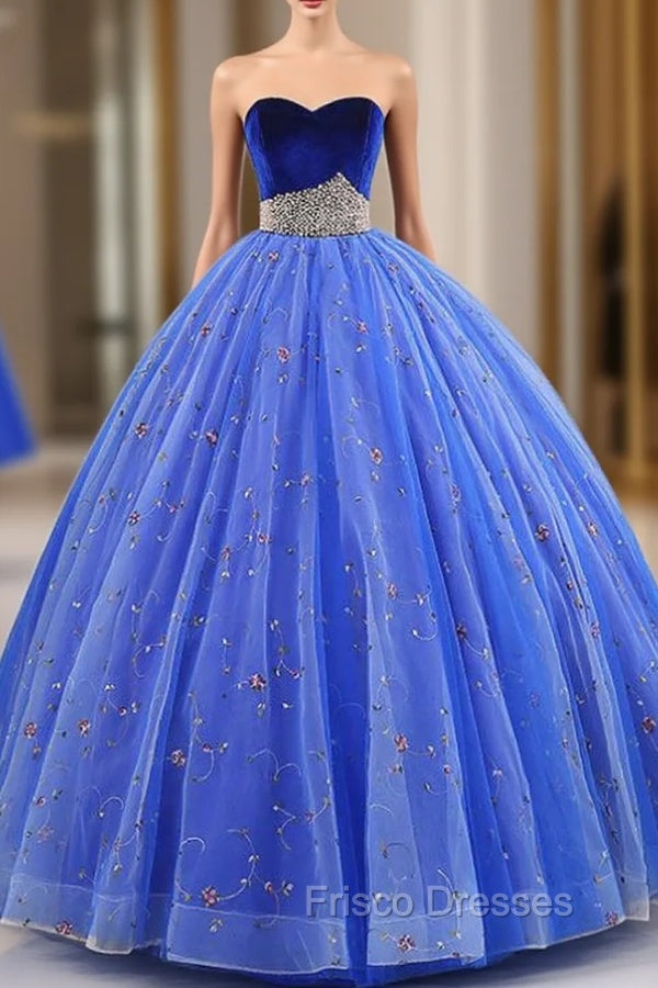 Blue Ball Gown Embroidery Tulle Sweetheart Quinceanera Dress With Pearls Main image