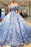 Blue Ball Gown Off-the-shoulder Sequins Quinceanera Dress